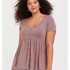 TORRID SUPER SOFT MAUVE PINK BUTTON FRONT BABYDOLL TEE
